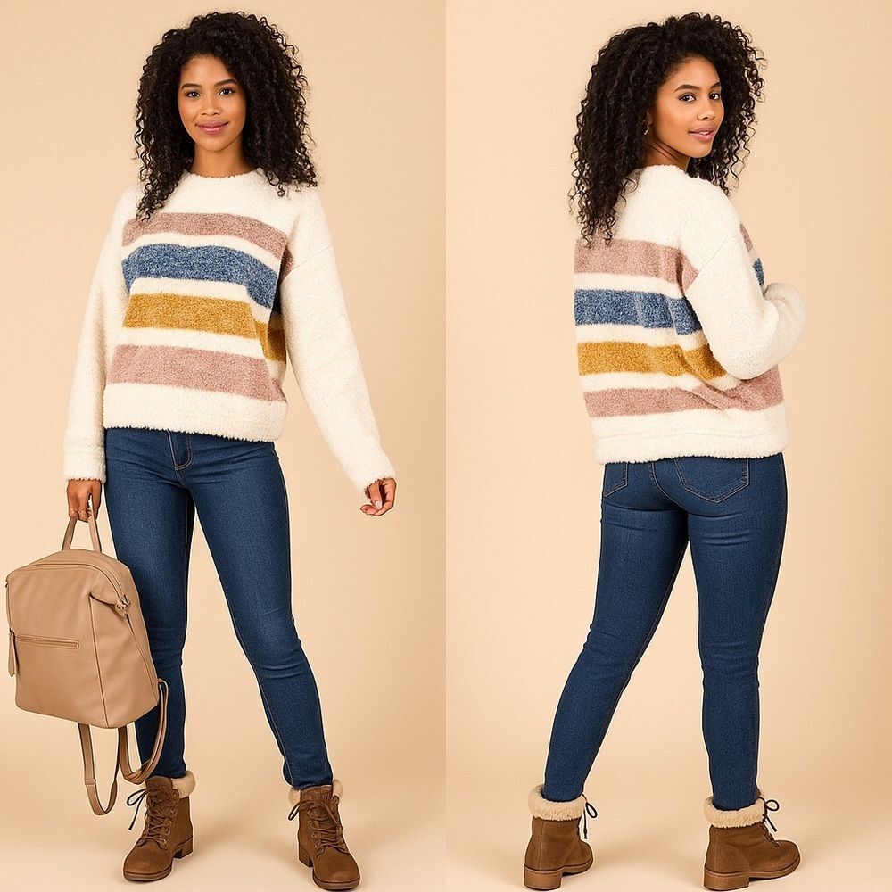 Harper heritage, Sherpa Striped top crewneck long sleeves, size small